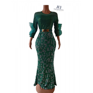 Green sequence long dress