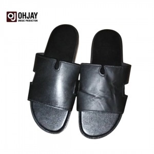 Cut-Out Leather Slides - Black