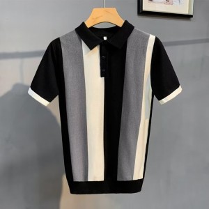 Retro Block-Stripe Knit Polo