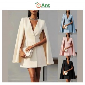 Royal Cape-Sleeve Blazer Mini Dress