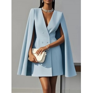 Royal Cape-Sleeve Blazer Mini Dress