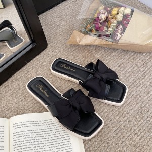 Chic Ribbon Bow Square-Toe Slides